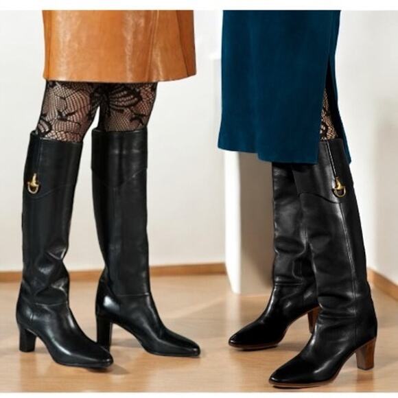 Gucci Woman Half horsebit knee length boot in Black Leather size 7.5 - Picture 1 of 11